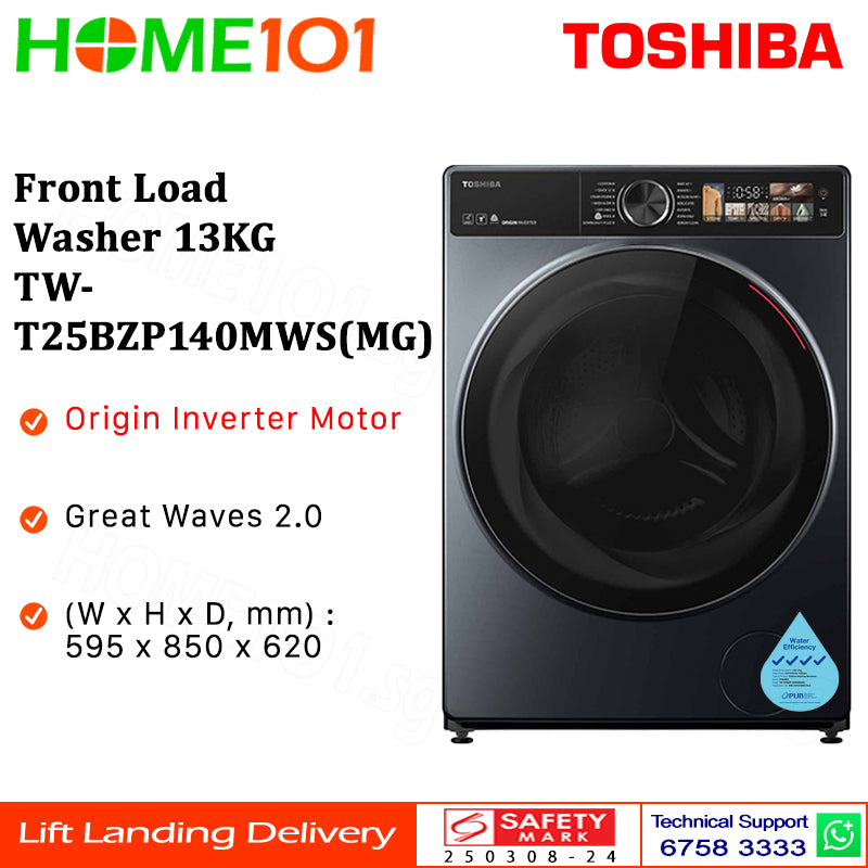 PRE-ORDER (ETA MID AUG) Toshiba Front Load Washer 13KG TW-T25BZP140MWS(MG)