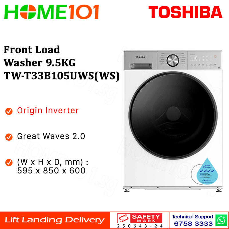 PRE-ORDER (ETA MID AUG) Toshiba Front Load Washer 9.5KG TW-T33B105UWS(WS) || TW-T33B105UWS(MK)
