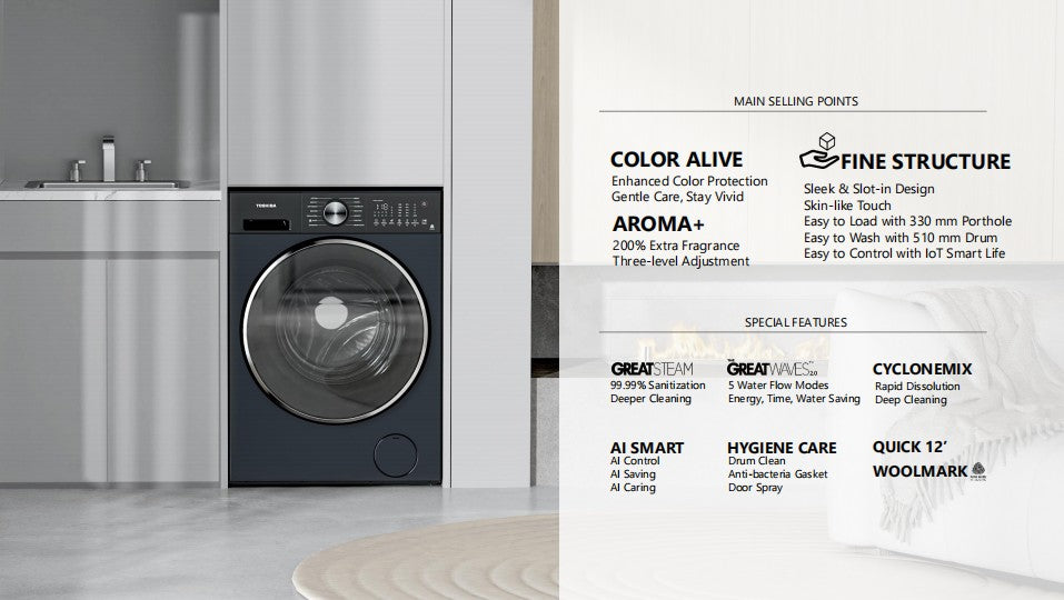 PRE-ORDER (ETA MID AUG) Toshiba Front Load Washer 9.5KG TW-T33B105UWS(WS) || TW-T33B105UWS(MK)