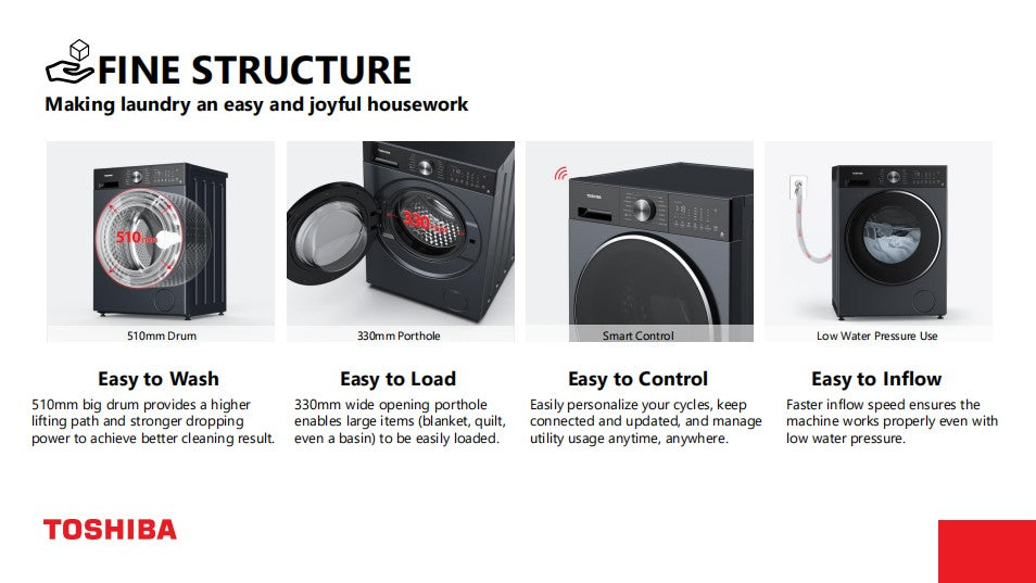 PRE-ORDER (ETA MID AUG) Toshiba Front Load Washer 9.5KG TW-T33B105UWS(WS) || TW-T33B105UWS(MK)