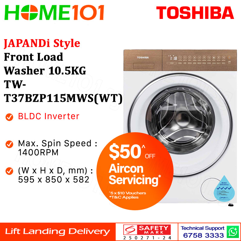 Toshiba JAPANDi Style Front Load Washer 10.5KG TW-T37BZP115MWS(WT)