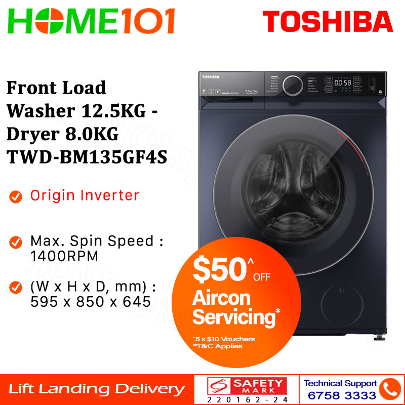 Toshiba Front Load Washer 12.5KG - Dryer 8.0KG TWD-BM135GF4S