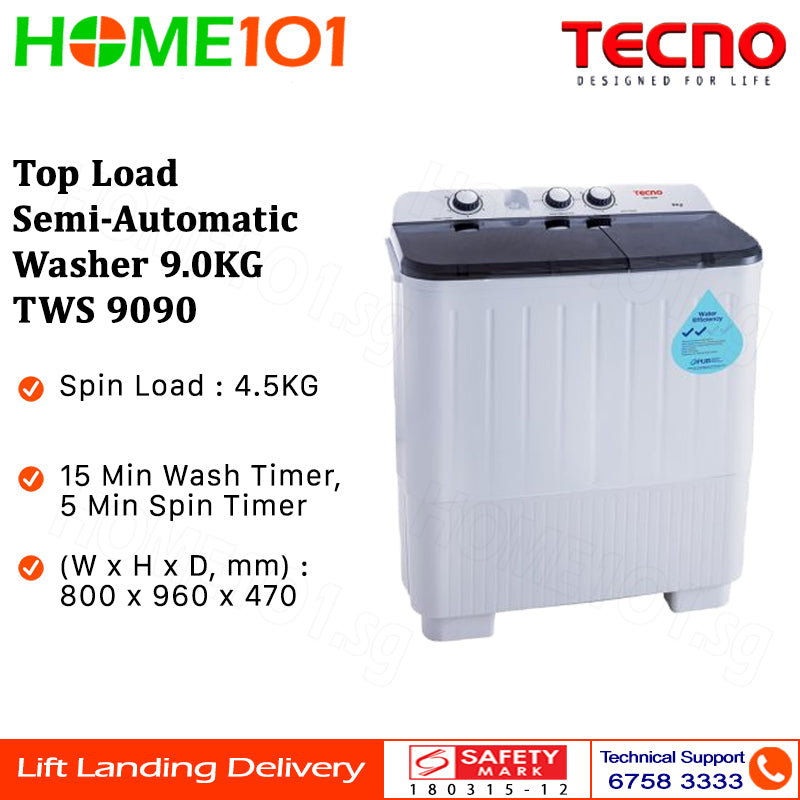 Tecno Top Load Semi- Automatic Washer (9kg) TWS 9090 | TWS9090