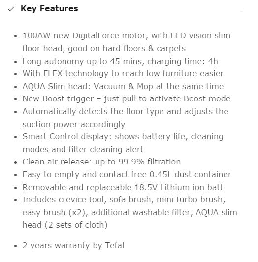 Tefal Aqua Handstick Vacuum Cleaner TY20C7