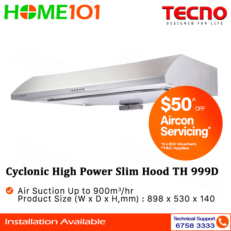 Tecno Cyclonic High Power Slim Hood 90cm TH 999D