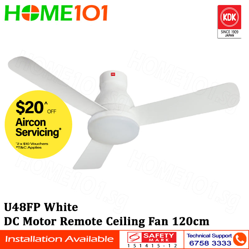 KDK DC Motor Ceiling Fan 120cm w/LED Light U48FP