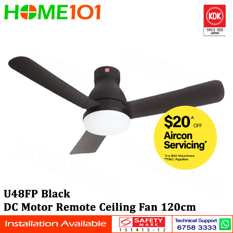 KDK DC Motor Ceiling Fan with LED Light & Remote Control 120cm U48FP