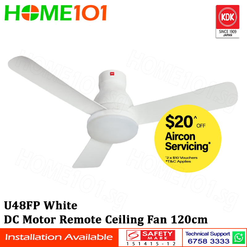 KDK DC Motor Ceiling Fan with LED Light & Remote Control 120cm U48FP