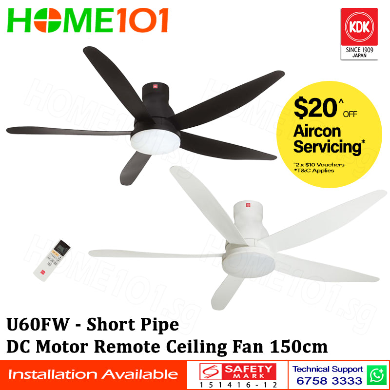 KDK DC Motor Ceiling Fan 150cm w/LED Light U60FWS / U60FWL