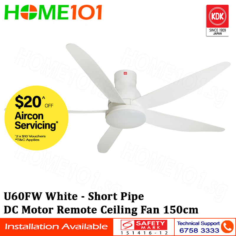 KDK Ceiling Fan 150cm with DC Motor LED Light Remote Control U60FW - [U60FWS]