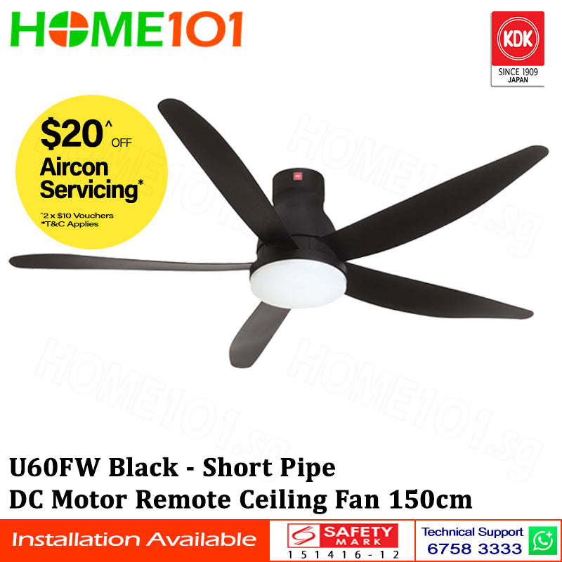 KDK DC Motor Ceiling Fan 150cm w/LED Light U60FWS / U60FWL