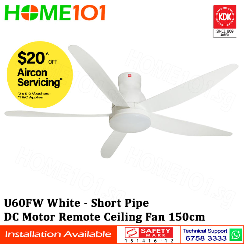 KDK DC Motor Ceiling Fan 150cm w/LED Light U60FWS / U60FWL