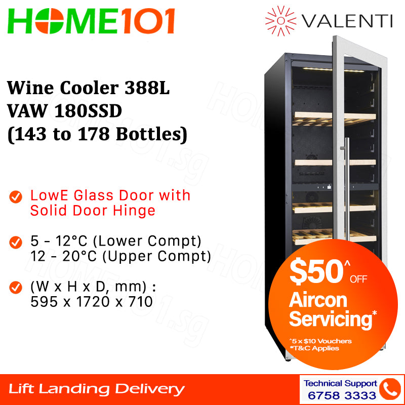 Valenti Wine Cooler 388L VAW 180SSD (143 to 178 Bottles)