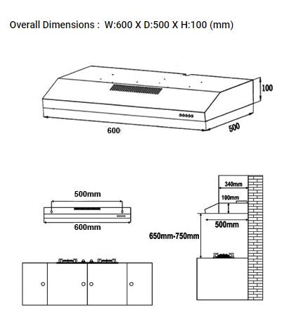 Valenti Slim Line Cooker Hood 60cm VH 3026MS