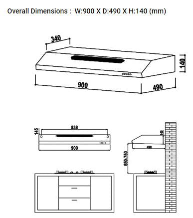 Valenti Slim Line Cooker Hood 90cm VH 3039MS