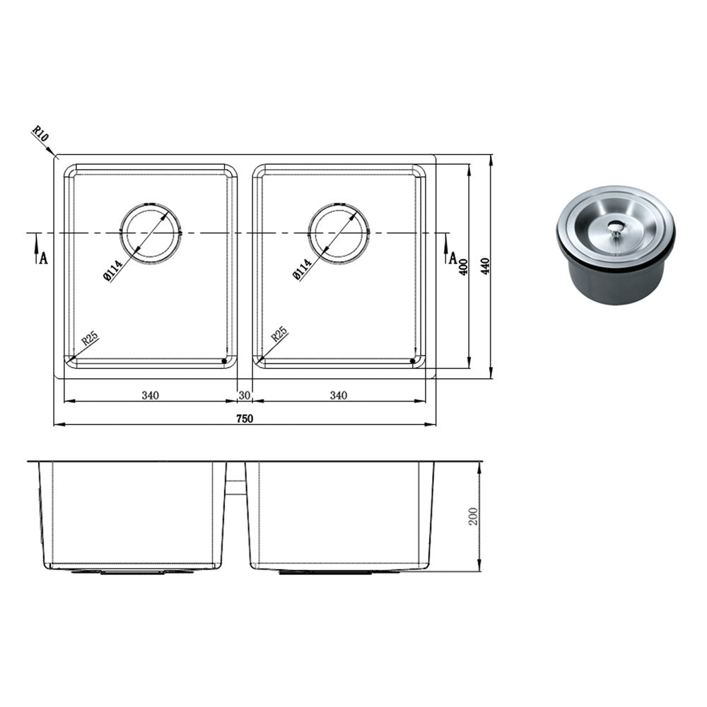 Valenti Under Mount Double Bowl Sink VKS 2036A