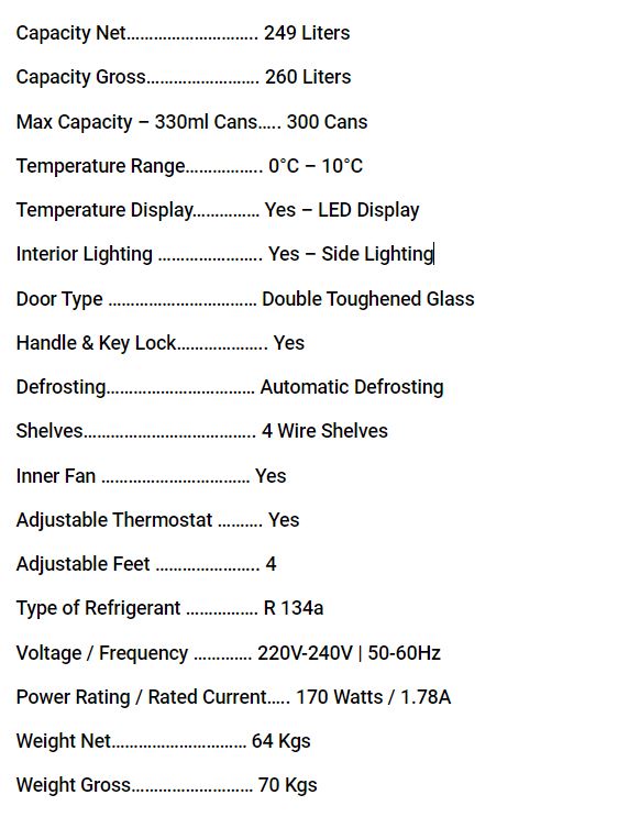 Valenti Beverage Chiller Showcase 260L VLS-260W