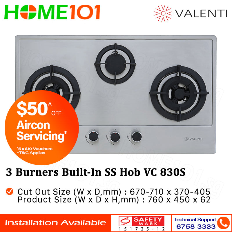 Valenti 3 Burners Built-In Stainless Steel Hob VC 830S