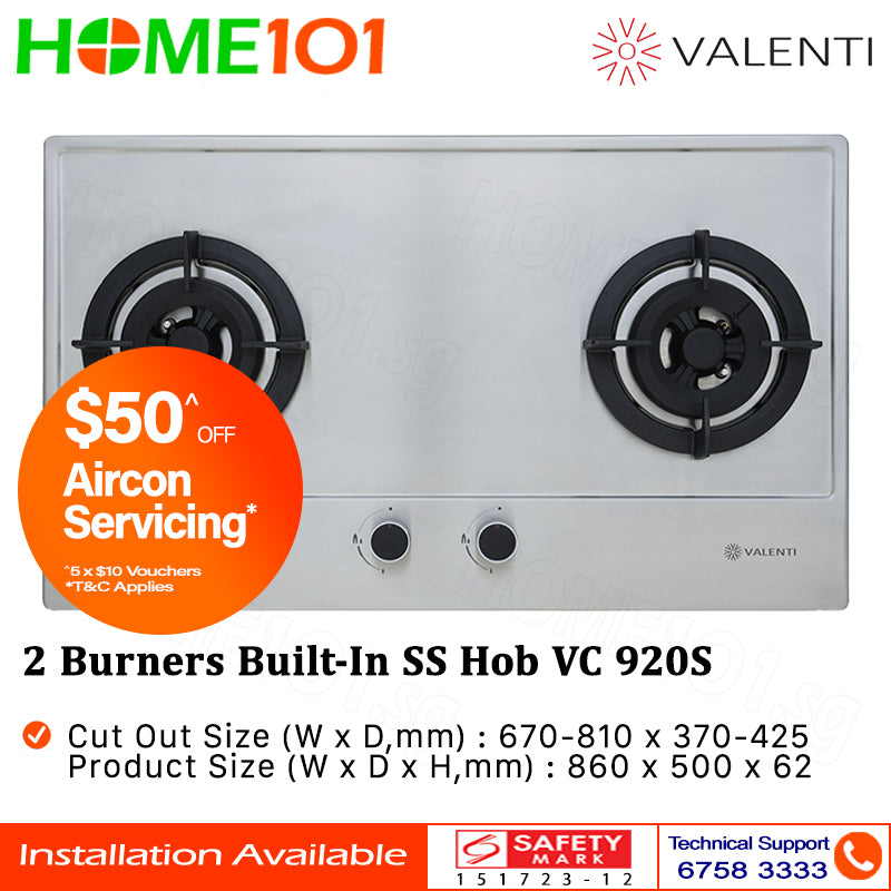 Valenti 2 Burners Built-In Stainless Steel Hob VC 920S