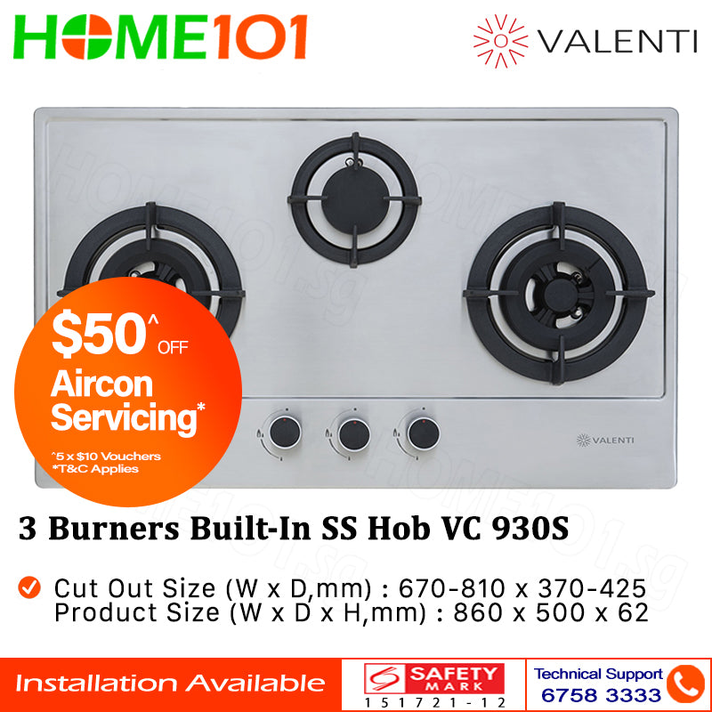 Valenti 3 Burners Built-In Stainless Steel Hob VC 930S