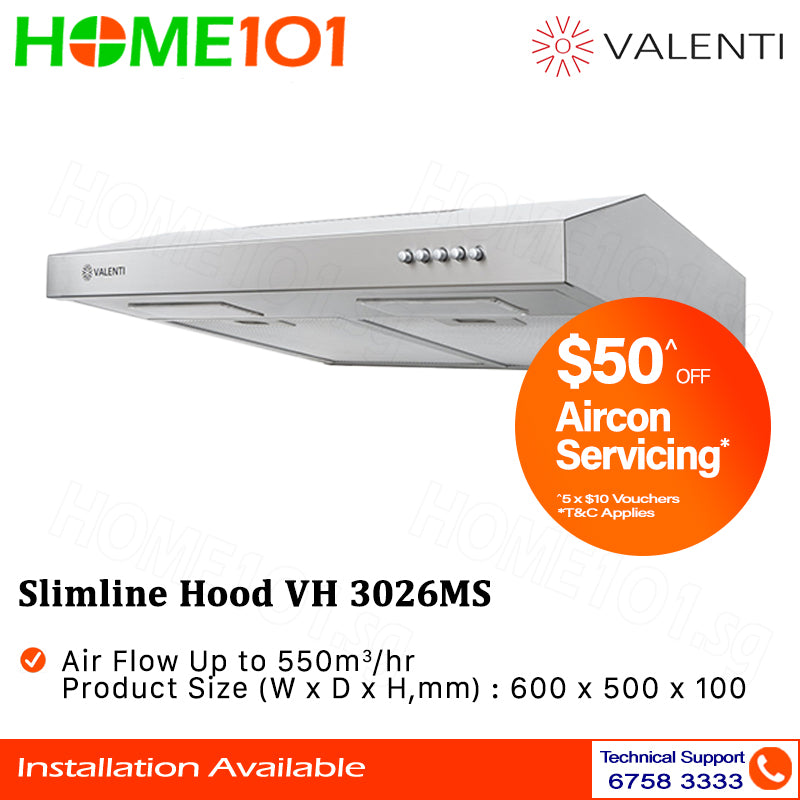 Valenti Slim Line Cooker Hood 60cm VH 3026MS