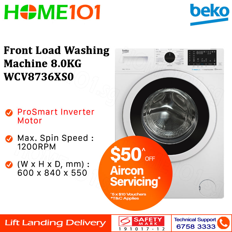 Beko Front Load Washing Machine 8.0kg WCV8736XS0