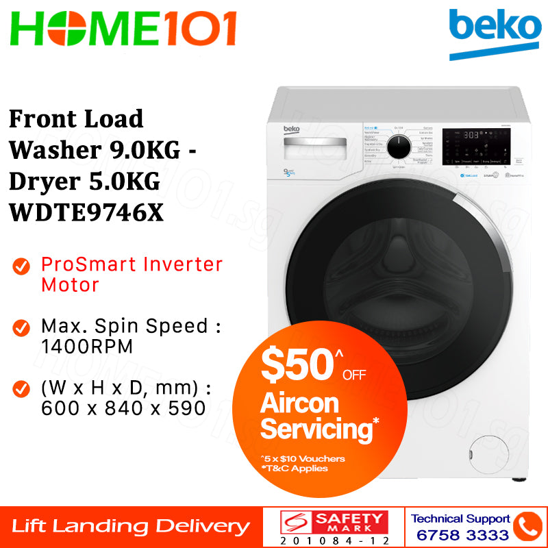Beko Front Load Washer 9.0kg - Dryer 5.0KG WDTE9746X