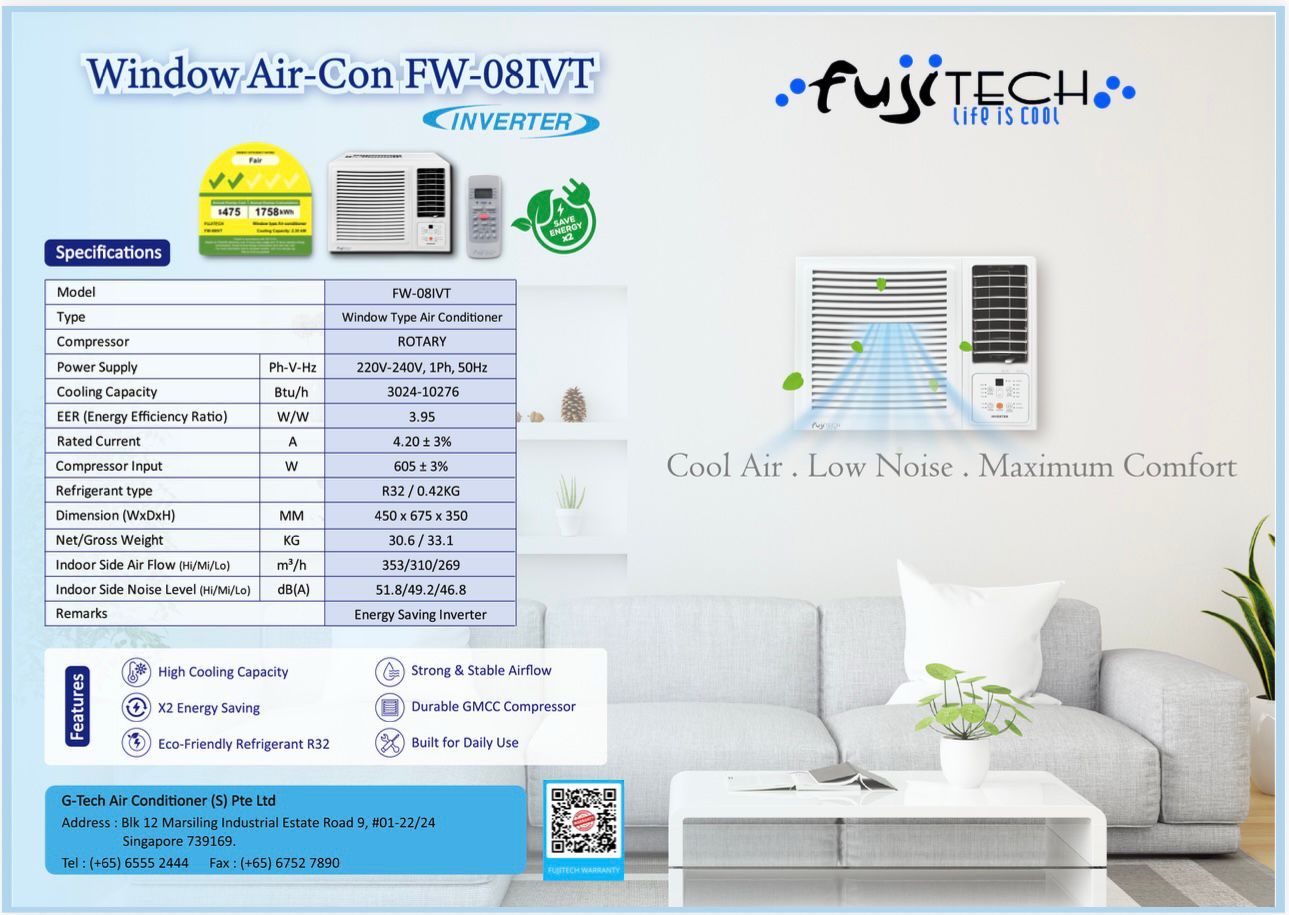 Fujitech Inverter Window Air Con 3024-10276BTU FW-08IVT