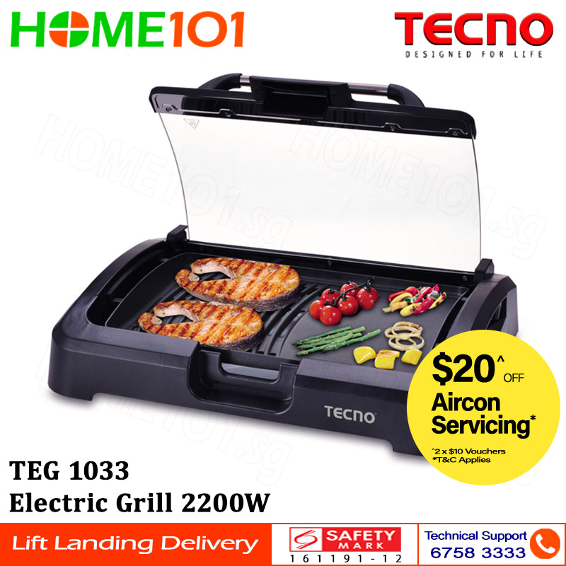 Tecno Electric Grill With Lid Cover 2200W TEG1033