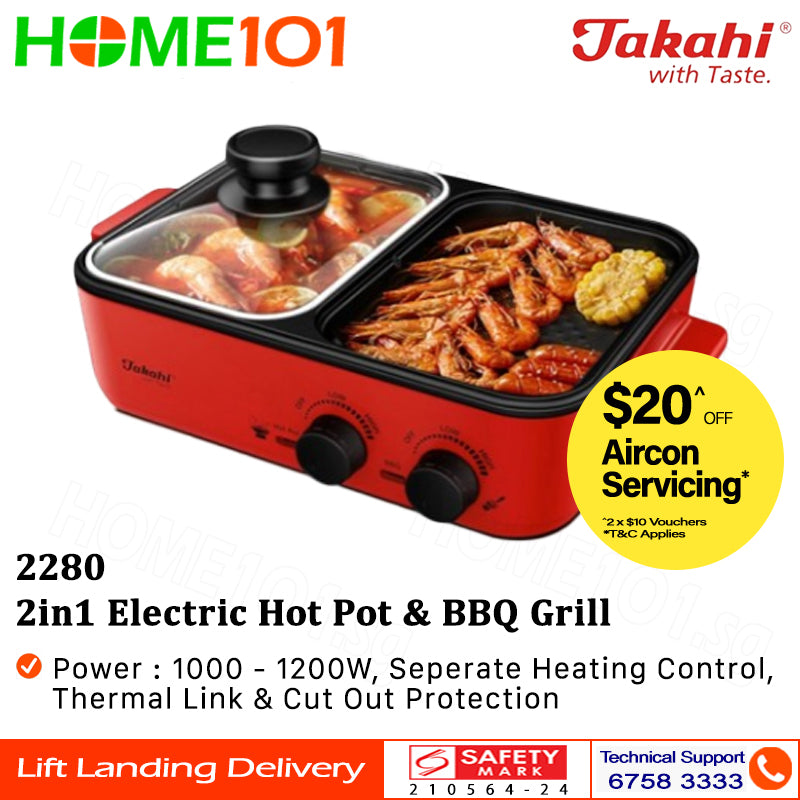 Takahi 2in1 Electric Hot Pot & BBQ Grill 2280