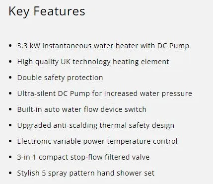 Tecno Instant Heater with Pump and Rain Shower TWH 909P