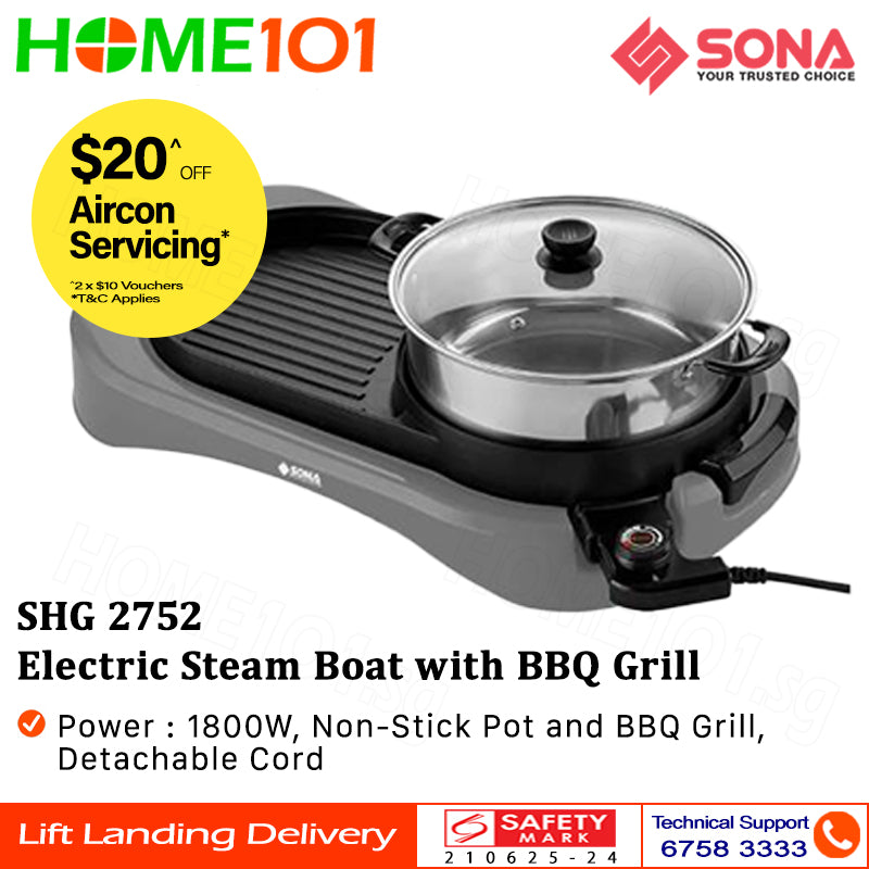 Sona Electric Steam Boat with BBQ Grill SHG 2752