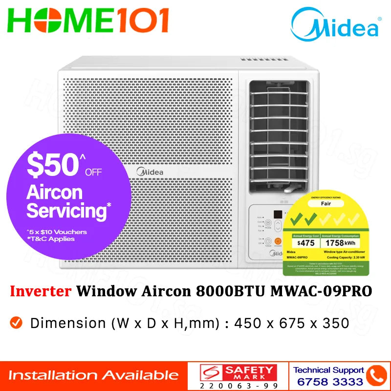 Midea Inverter Window AirCon with Remote 8000BTU MWAC-09PRO