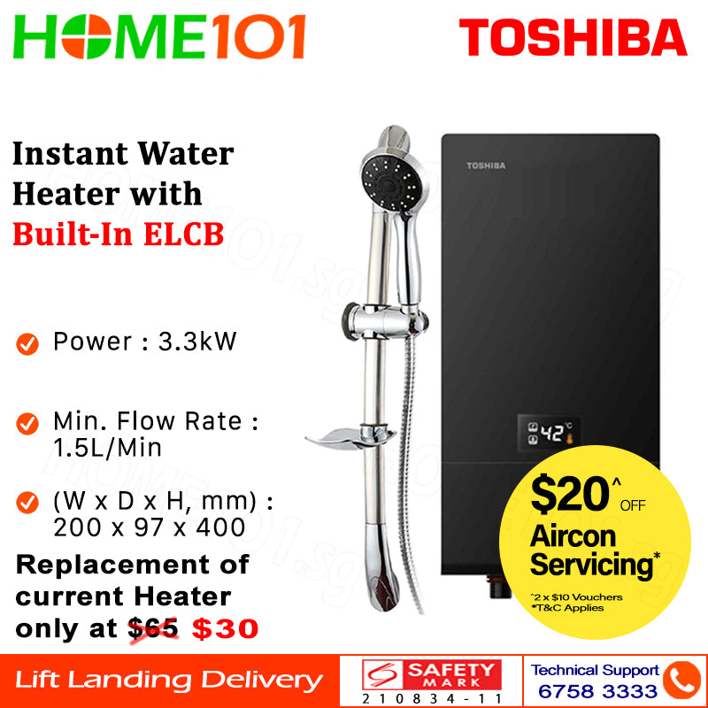 Toshiba Digital Instant Water Heater with Build in ELCB DSK33ES5SB