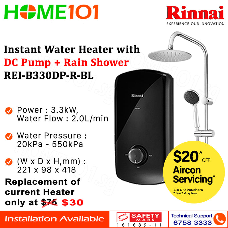 Rinnai Instant Heater with Pump and Rain Shower REI-B330DP-R