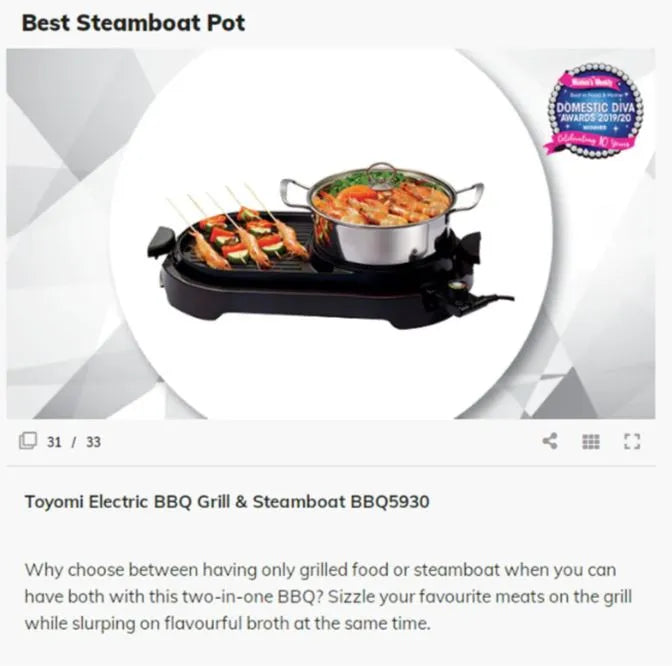 Toyomi Electric BBQ Grill And Steamboat 1850W BBQ 5930