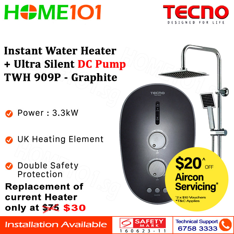 Tecno Instant Heater with Pump and Rain Shower TWH 909P