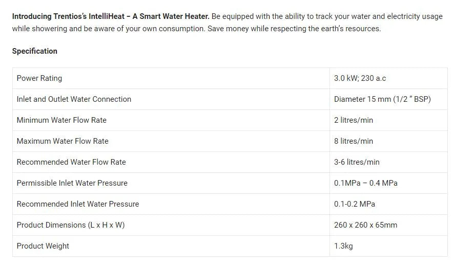 Trentios IntelliHeat Smart Instant Water Heater Zenith T1