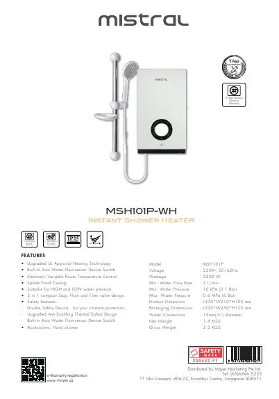 Mistral Instant Shower Heater MSH101P