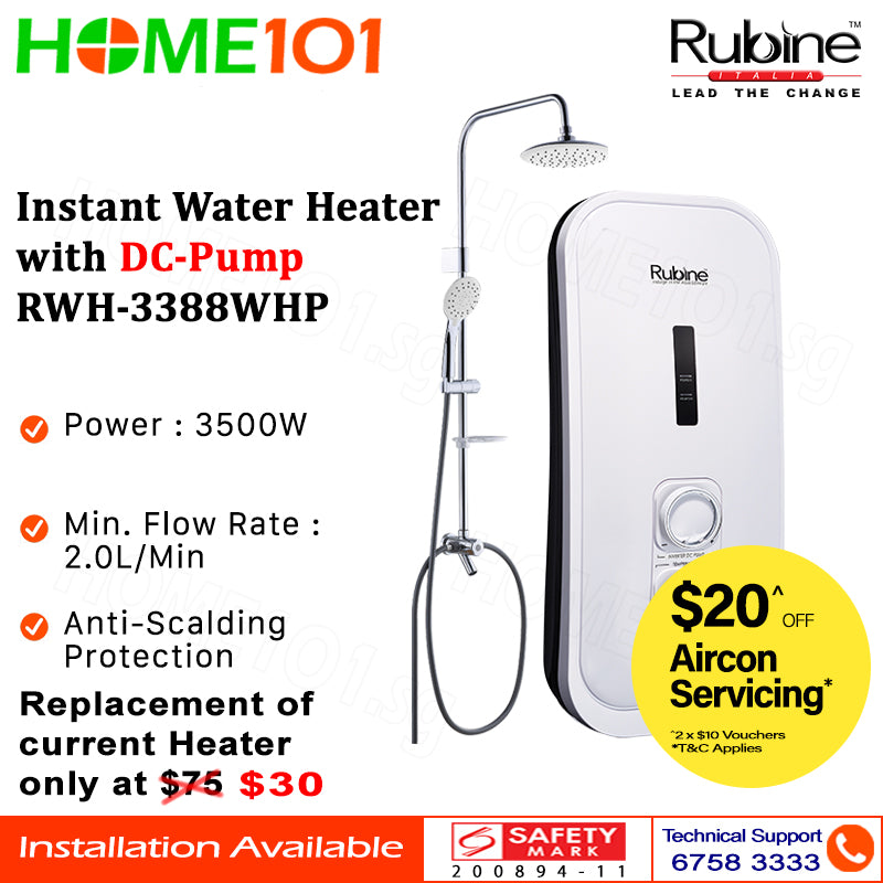 Rubine Electric Instant Water Heater with DC Booster Pump RWH-3388